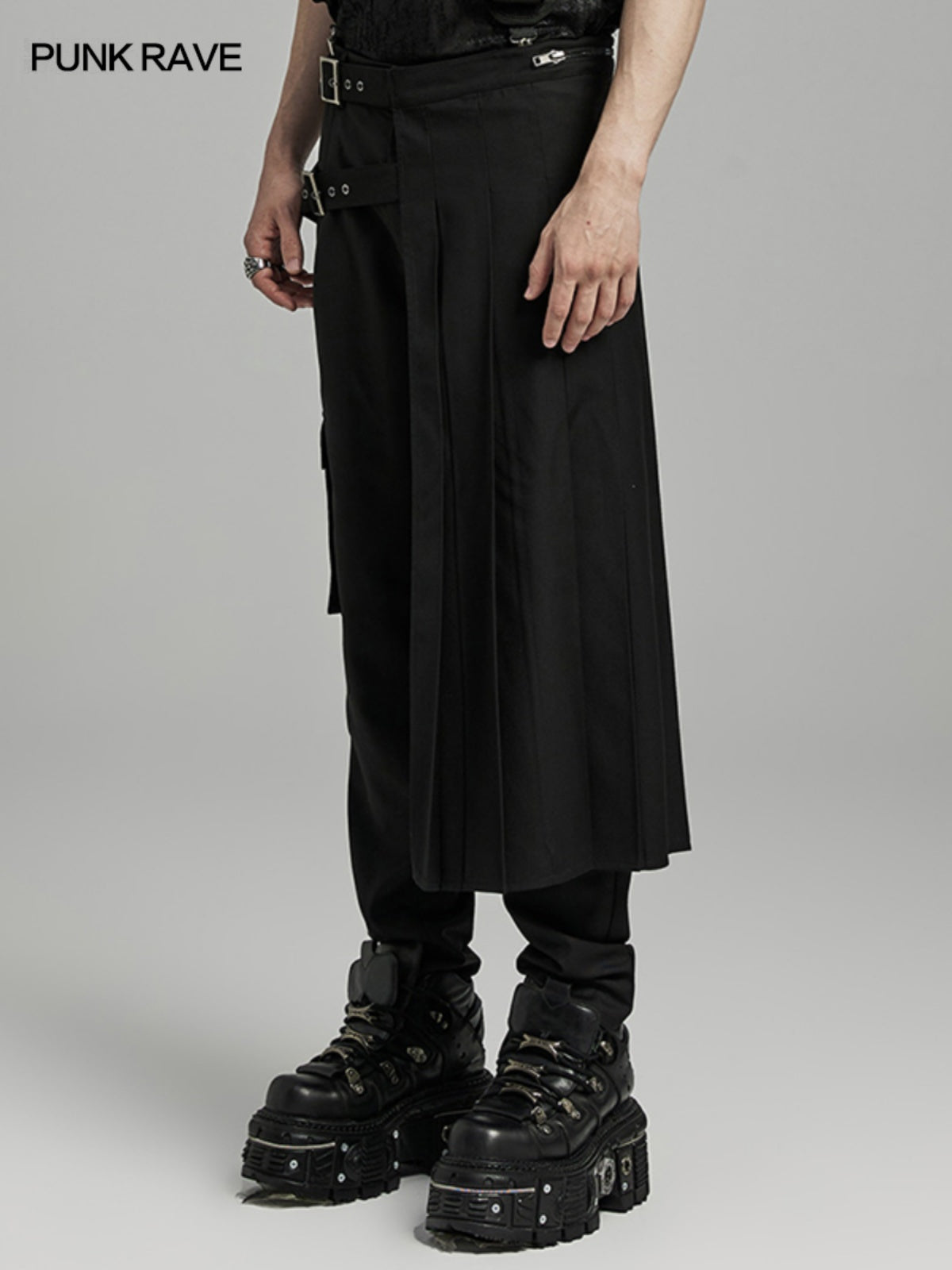 Men’s Asymmetric Split Black Skirt