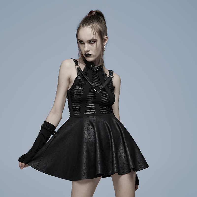 Gothic Burnout Halter Off-Shoulder Dress