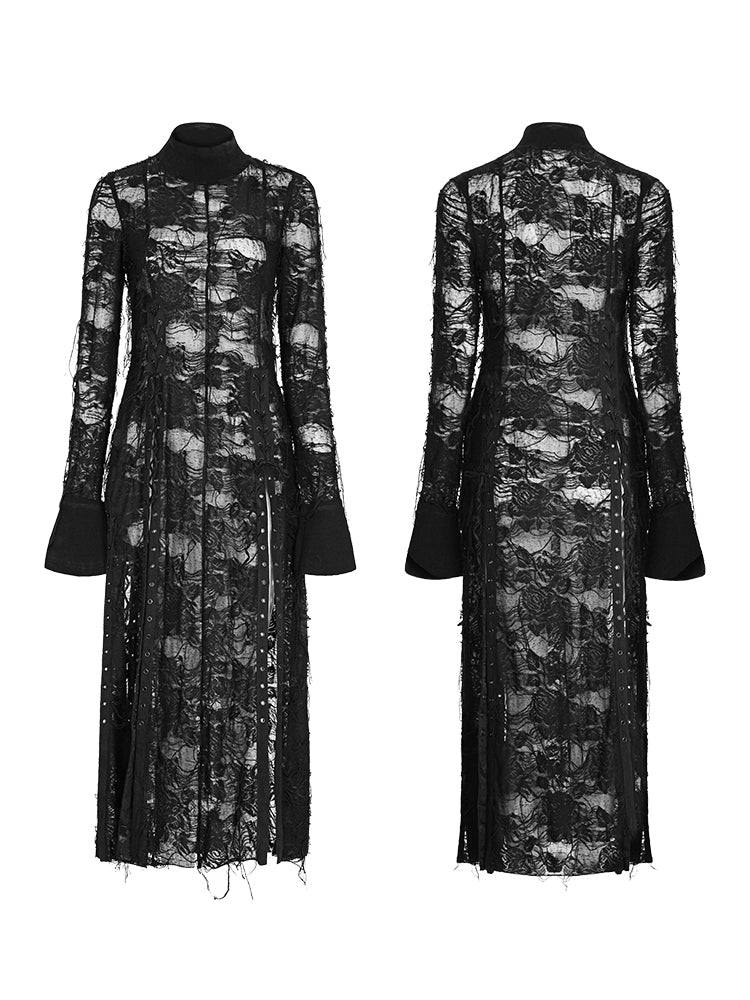 Gothic Rose Lace Slit Maxi Dress
