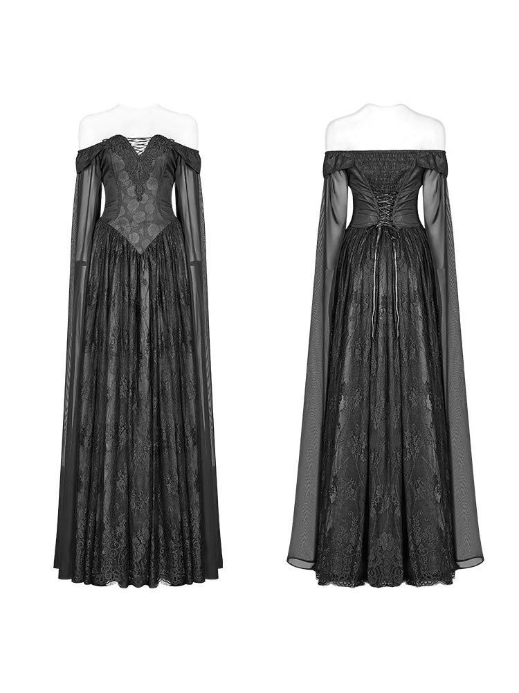 Victorian Cape Sleeve Off-Shoulder Gown