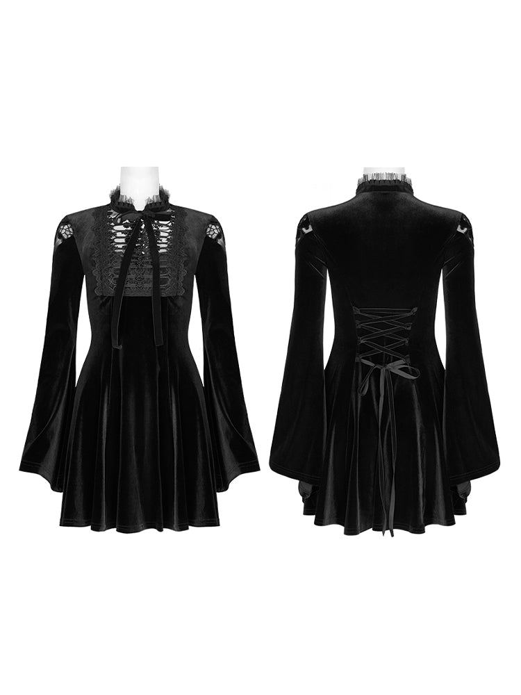 Embroidered Velvet Belted Mini Dress