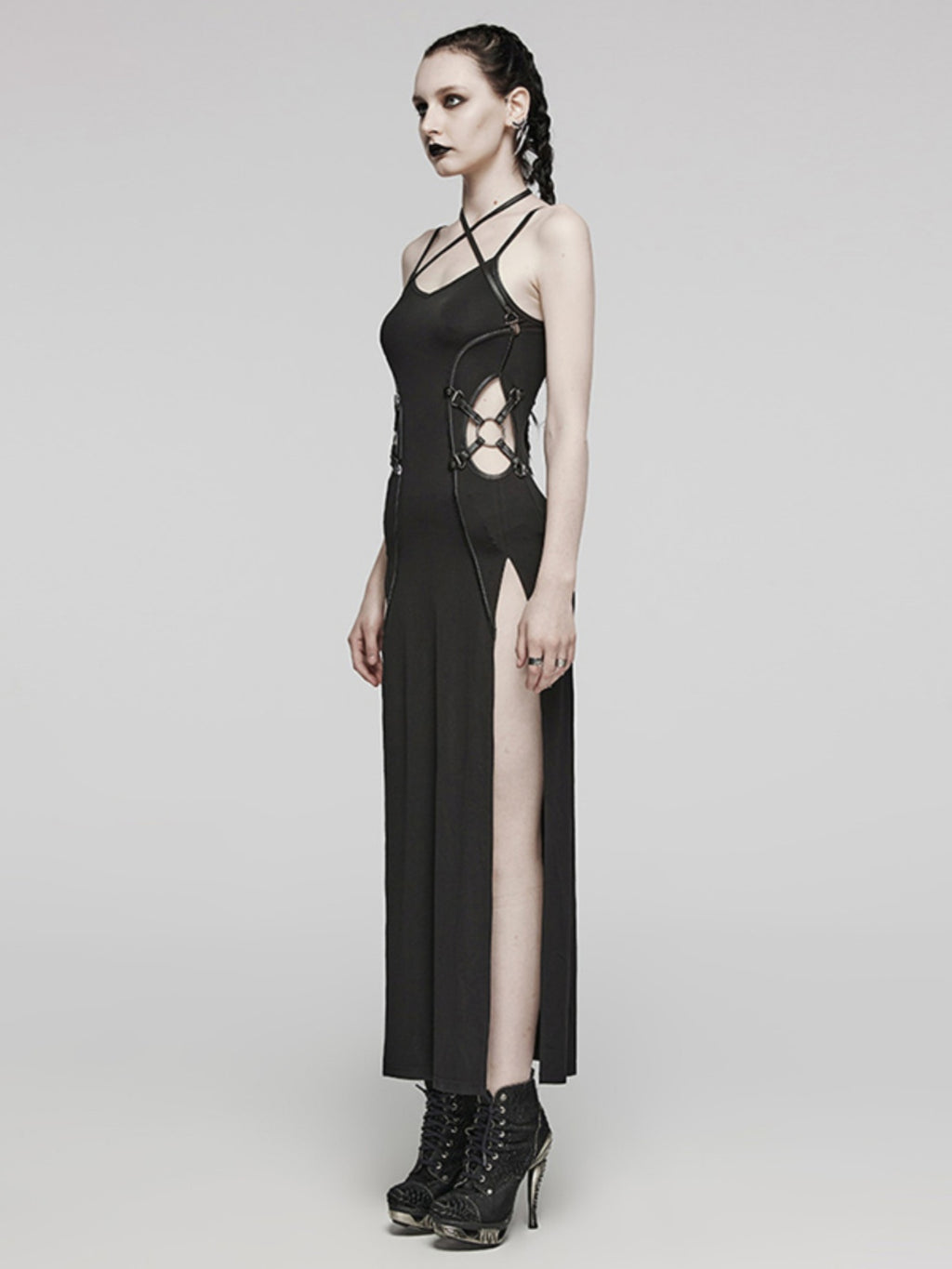 Punk Cutout Halter Slit Dress