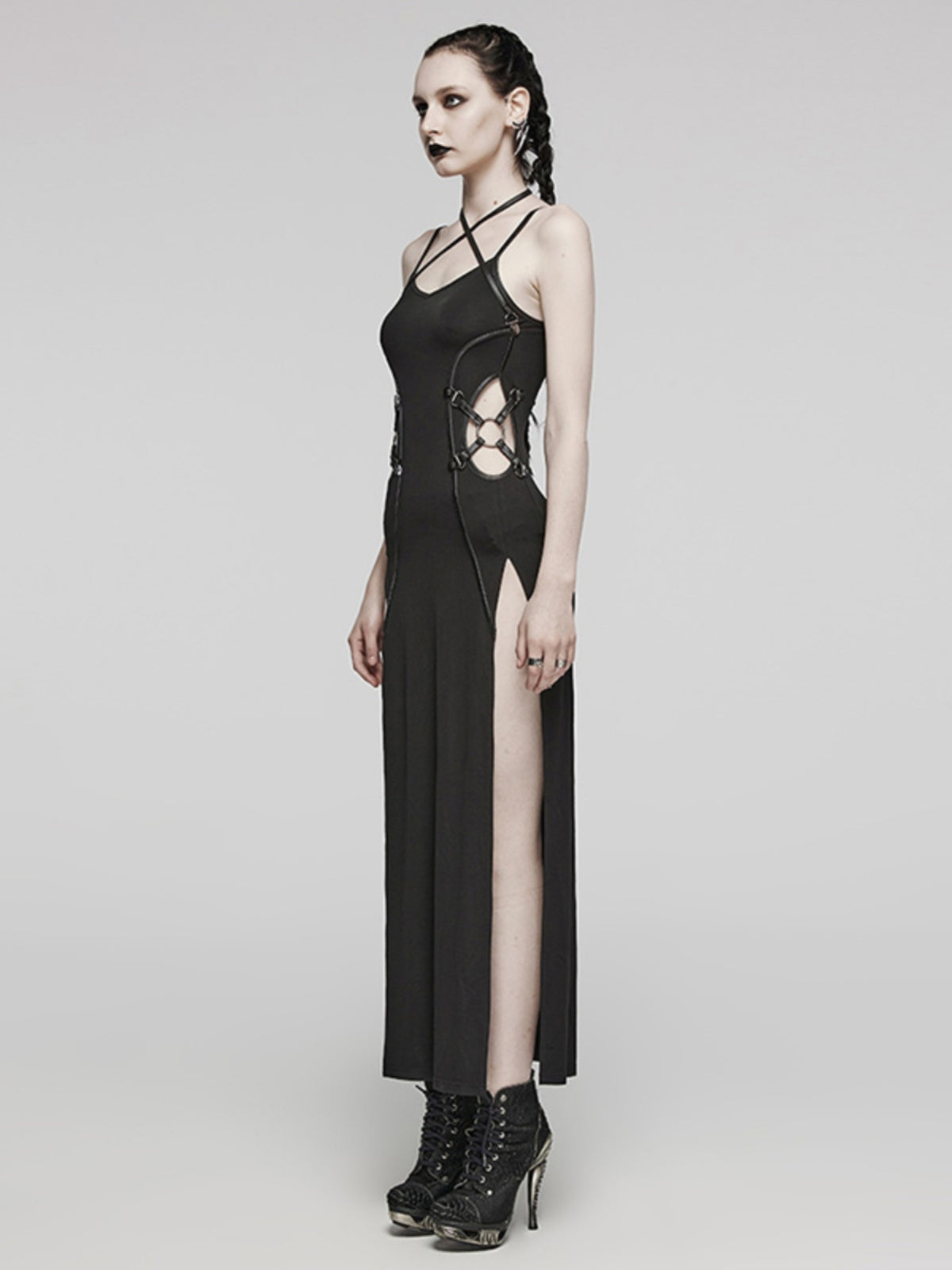 Punk Cutout Halter Slit Dress