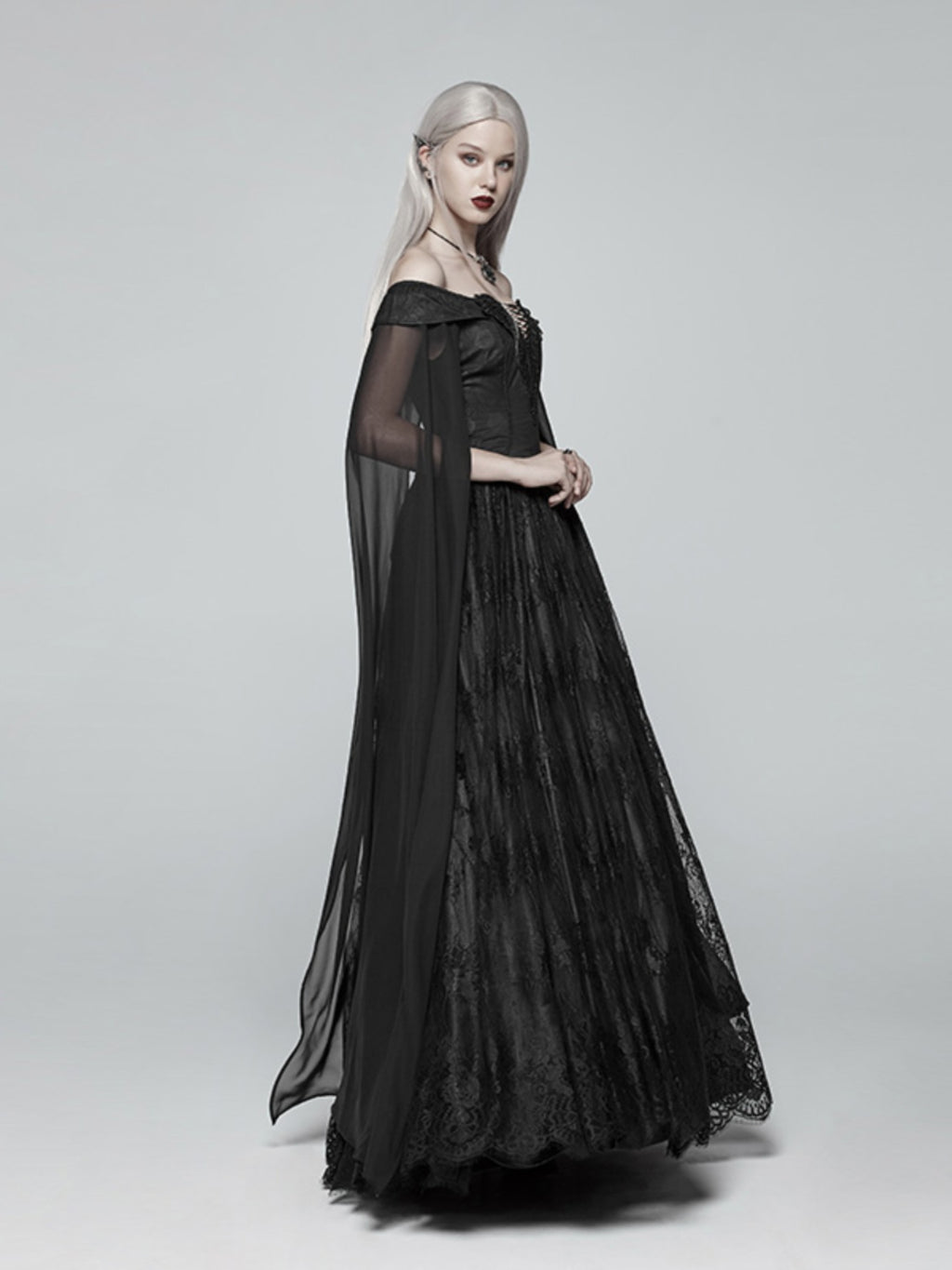 Victorian Cape Sleeve Off-Shoulder Gown