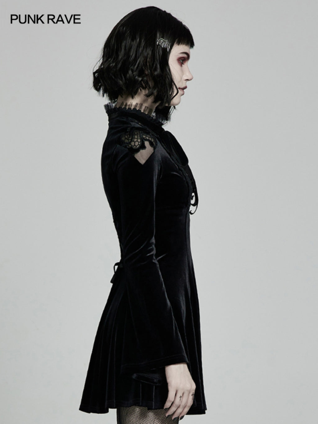 Embroidered Velvet Belted Mini Dress