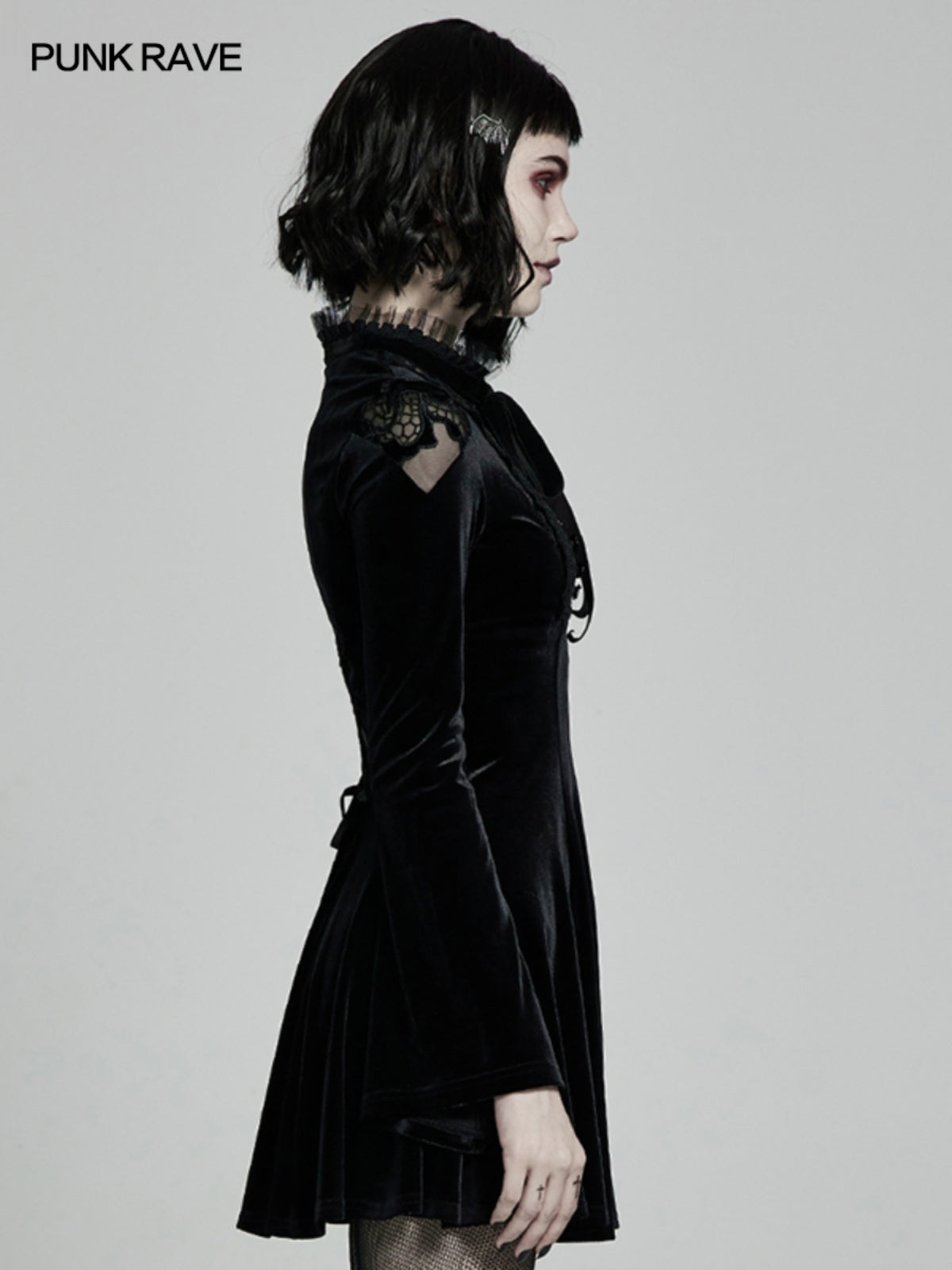 Embroidered Velvet Belted Mini Dress