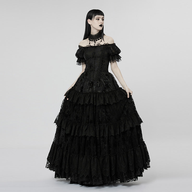 Velvet Print Lace Trim Gown