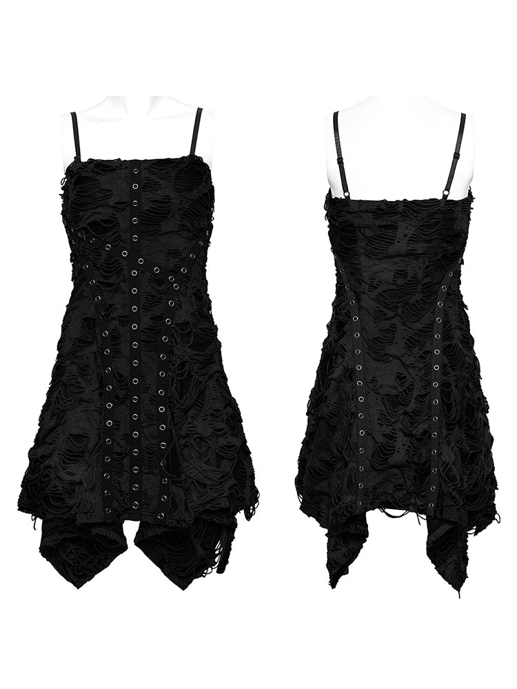 Punk Distressed Strap Slip Mini Dress