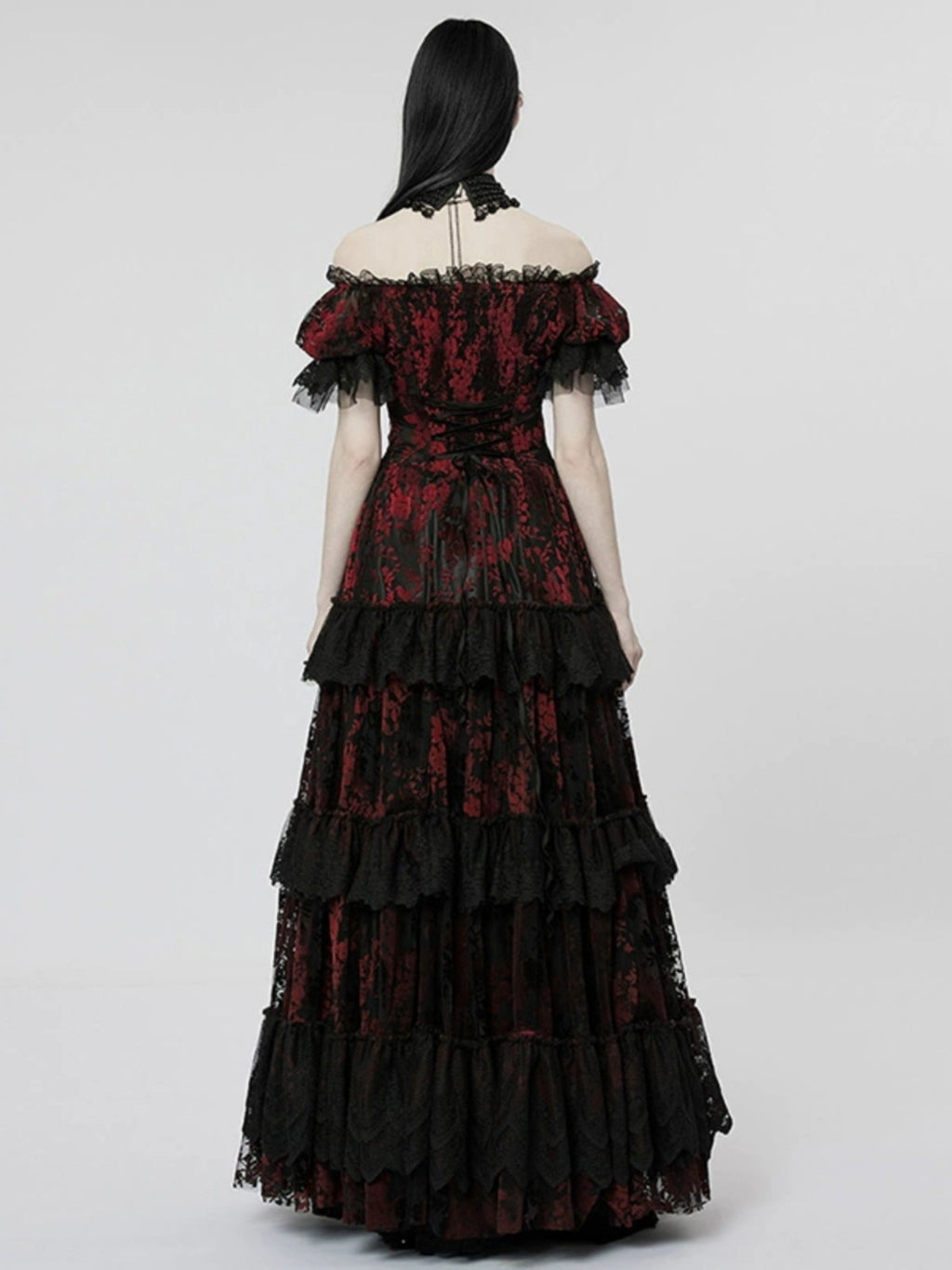 Velvet Print Lace Trim Gown