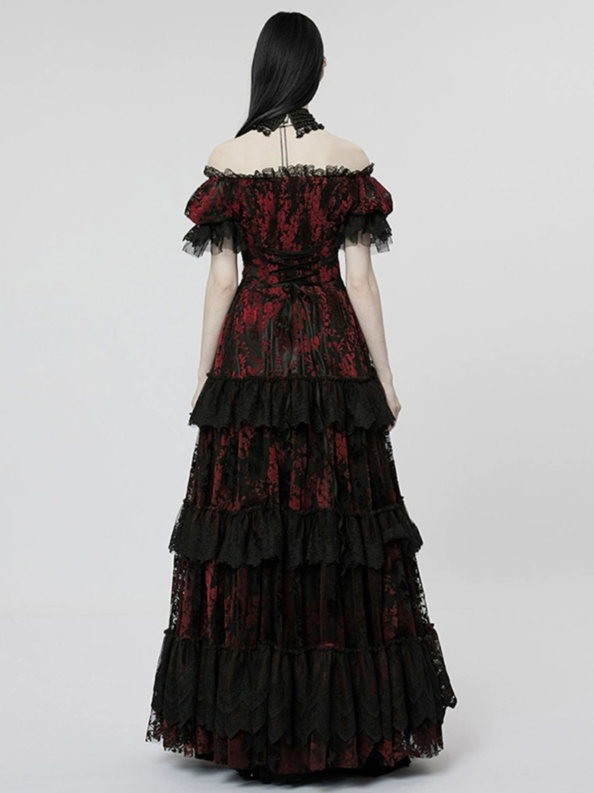Velvet Print Lace Trim Gown