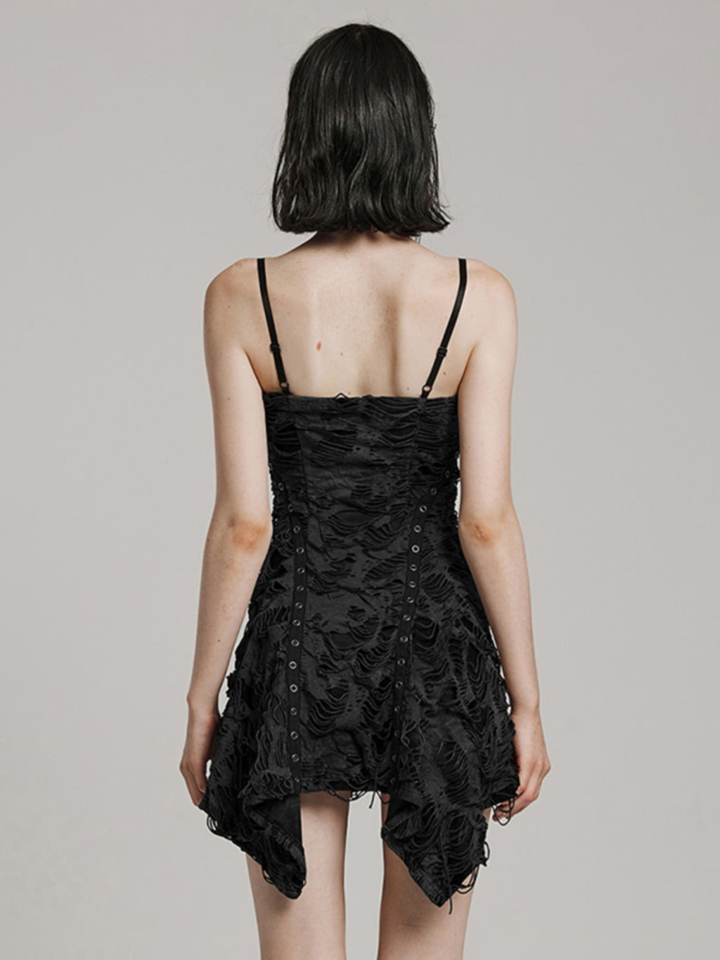 Punk Distressed Strap Slip Mini Dress