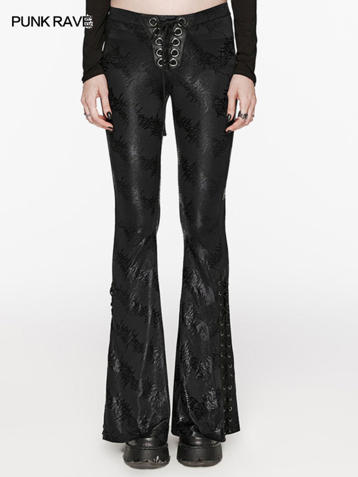 Metallic Jacquard Flared Pants Punk