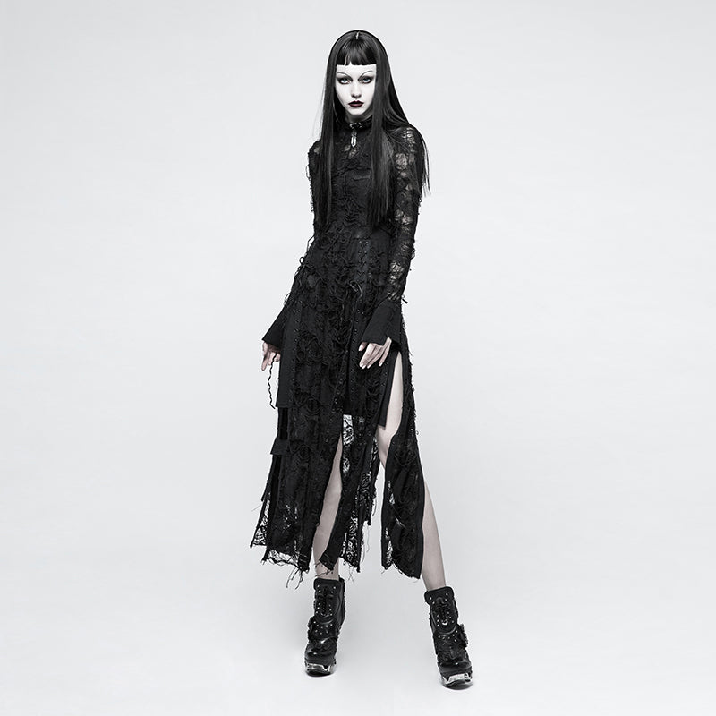 Gothic Rose Lace Slit Maxi Dress