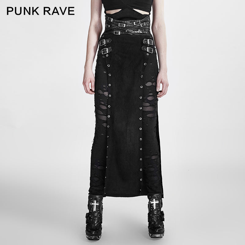 Double-Split Faux Suede Skirt