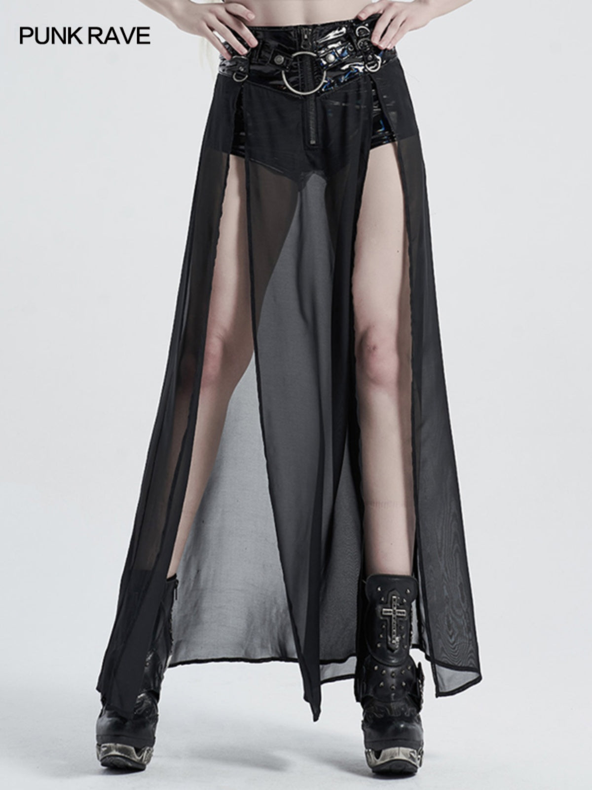 Punk Mesh Split Layered Skirt