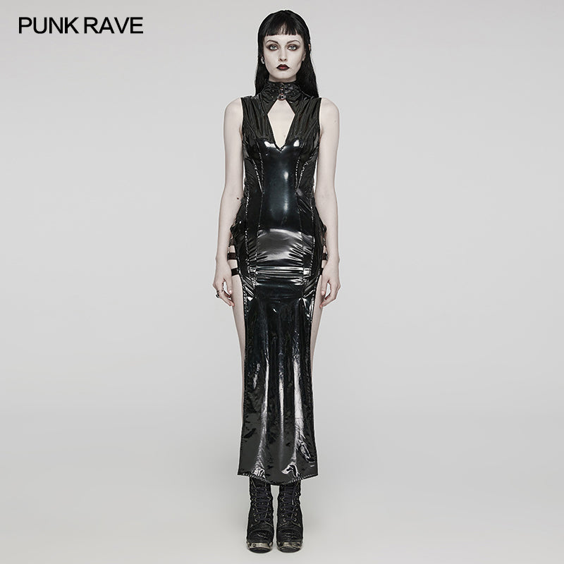 Punk PVC Sleeveless Split Dress