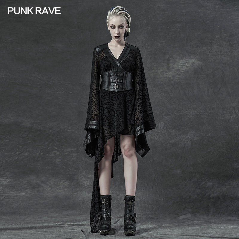 Punk V-Neck Black Midi Dress