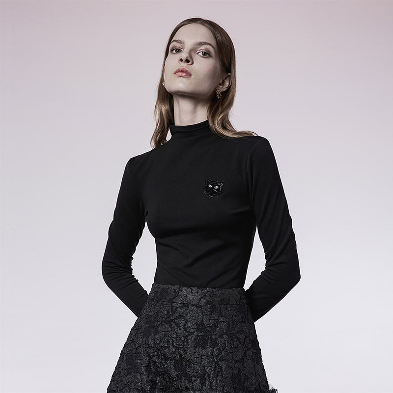 Black Mock-Neck Slim Tee