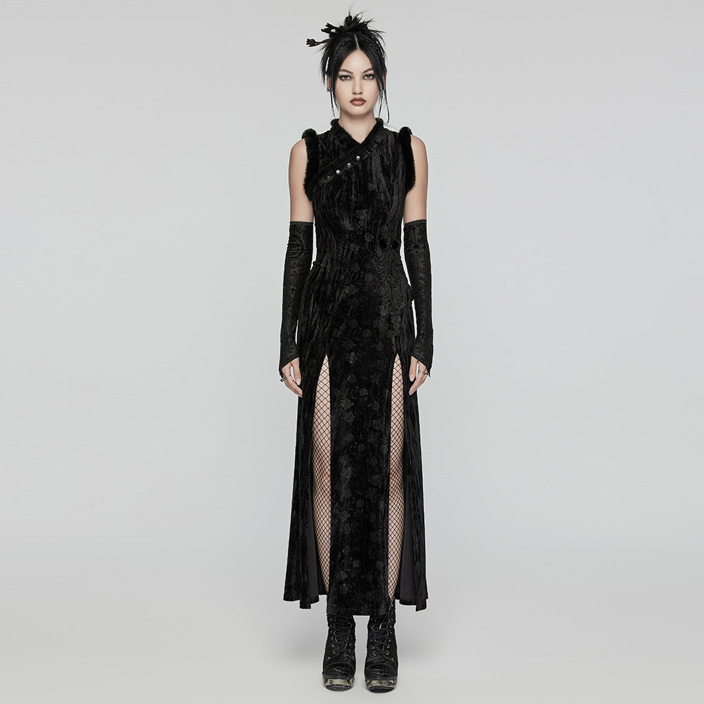 Gothic Velvet Qipao Maxi Dress