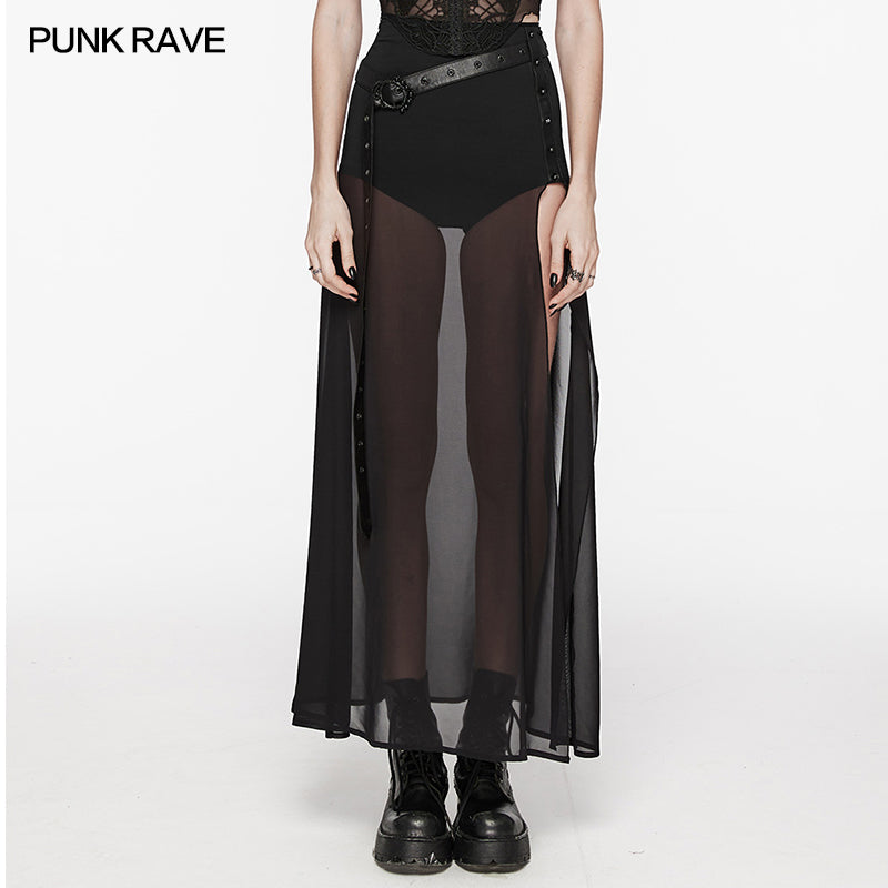 Goth sheer slit mesh maxi skirt