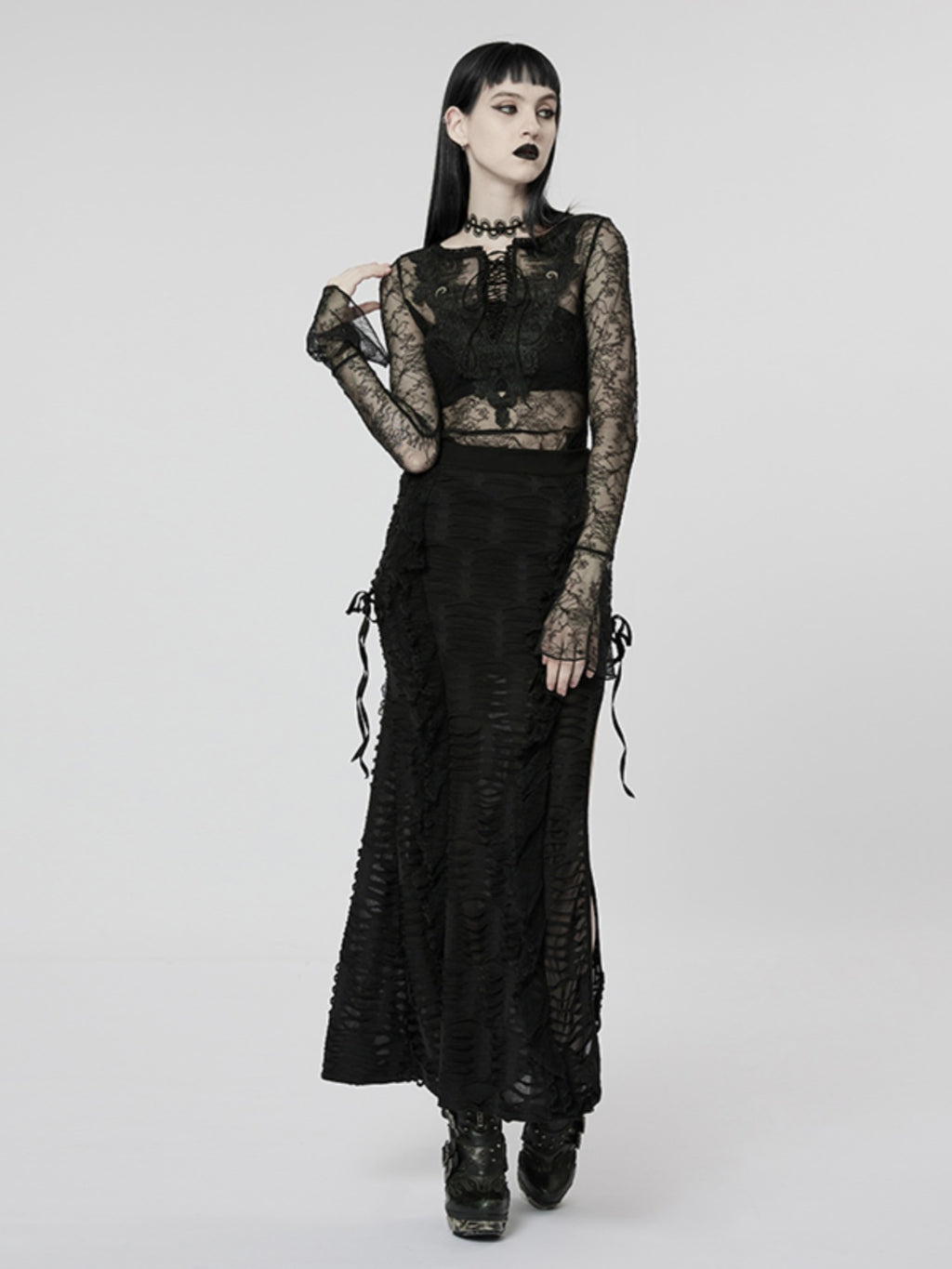 Goth slit bodycon maxi skirt
