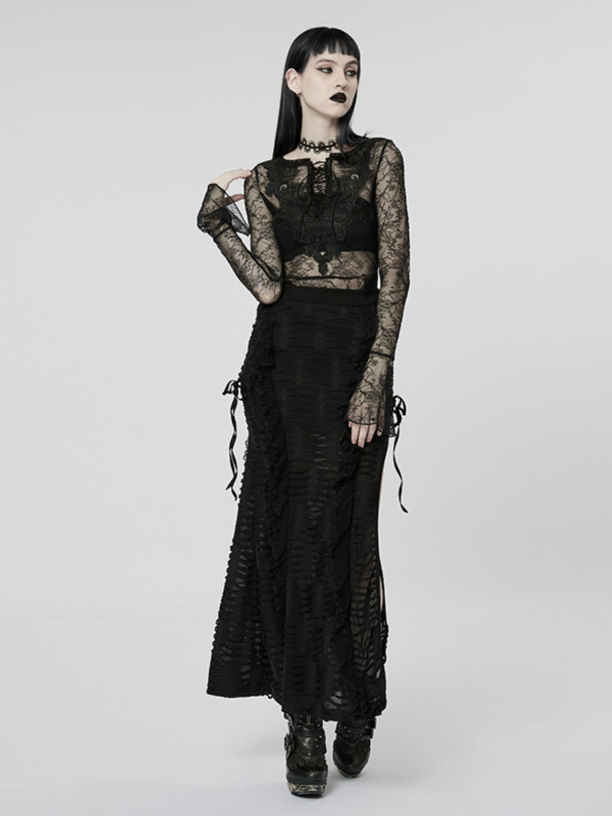Goth slit bodycon maxi skirt