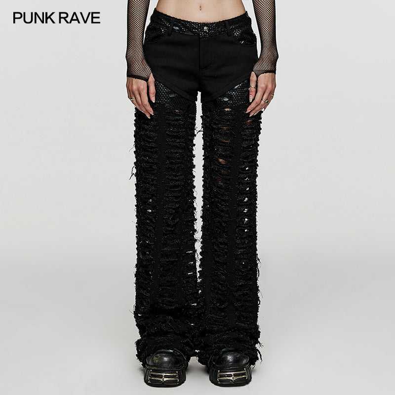 Ripped Wide-Leg Punk Denim Pants