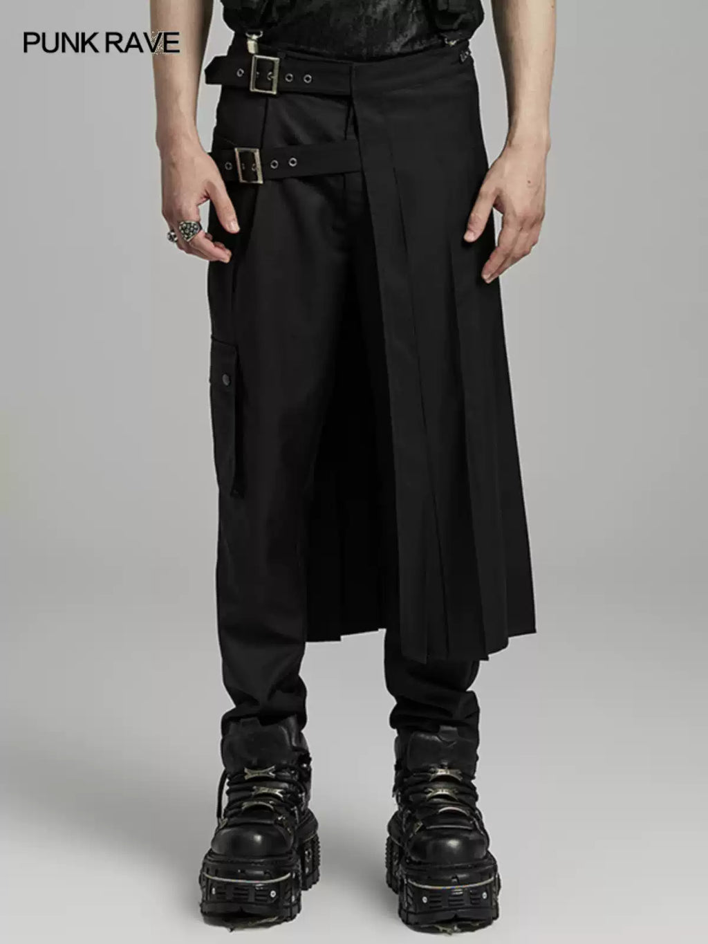 Men’s Asymmetric Split Black Skirt