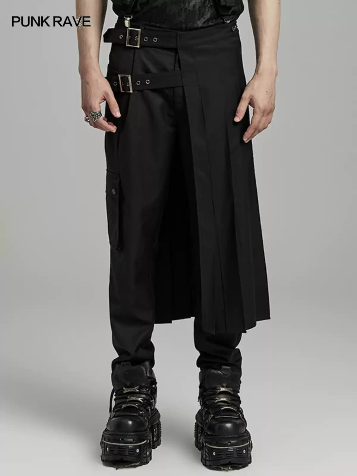 Men’s Asymmetric Split Black Skirt