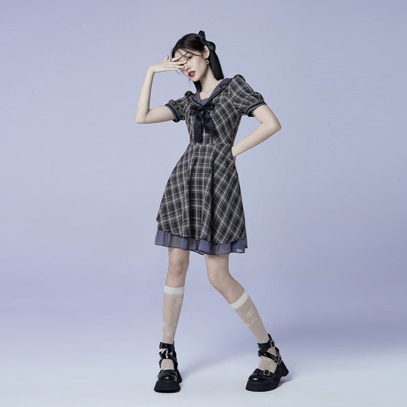 Plaid Sailor Shirt Dress