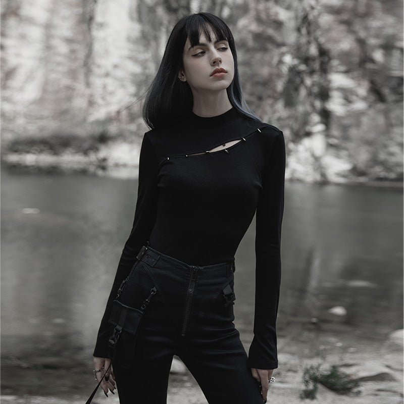 Cutout Slim Black Knit Tee