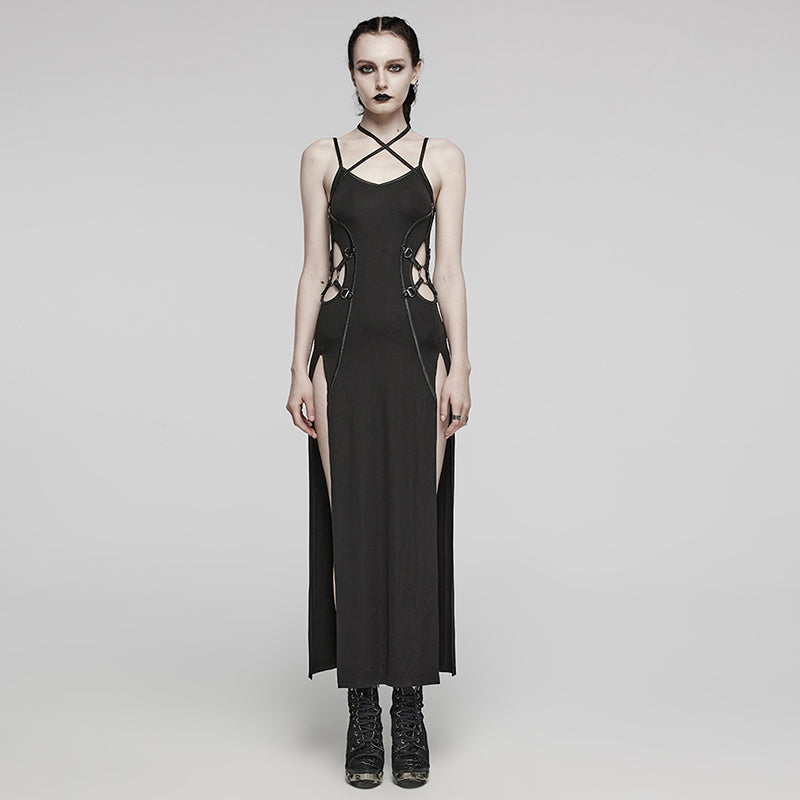 Punk Cutout Halter Slit Dress