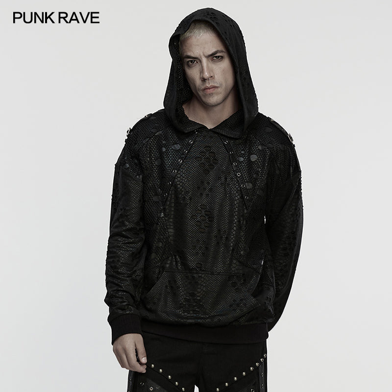 Punk Distressed Mesh Hoodie
