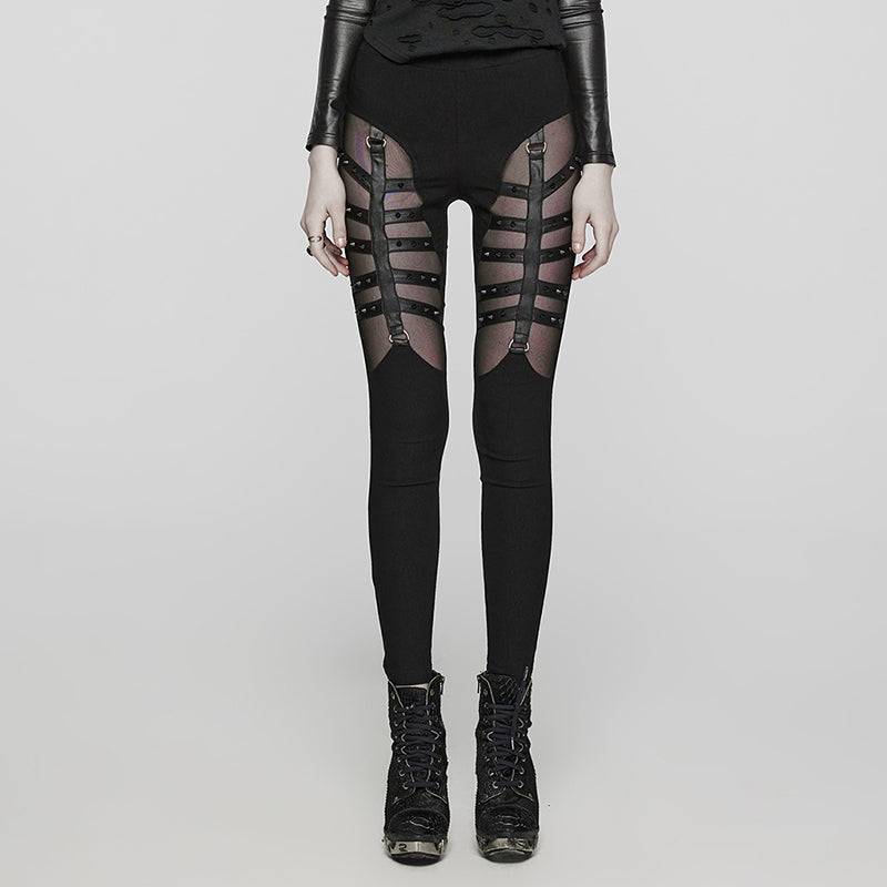 Punk Cutout Mesh Skinny Pants
