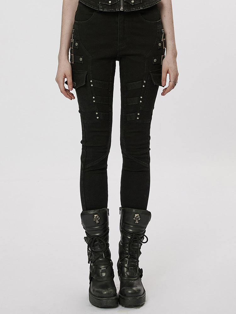 Black Stretch Skinny Punk Jeans