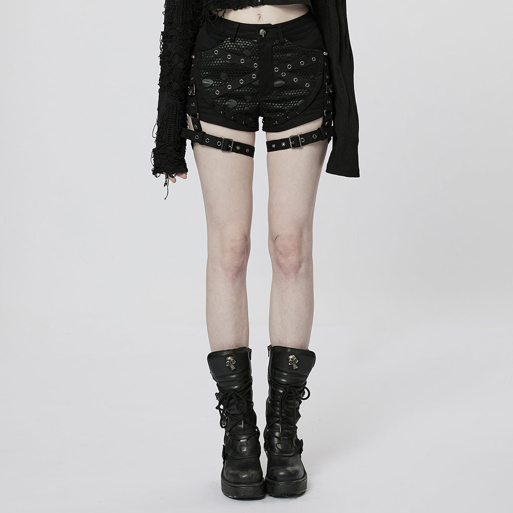 Punk Wide-Leg Ripped Denim Shorts