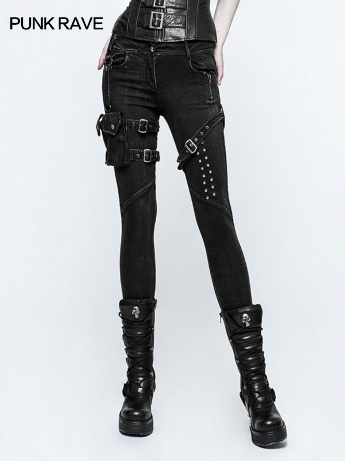 Moto-Style High-Waist Skinny Jeans