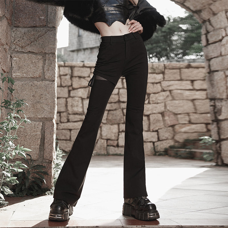 Vintage High-Waist Flared Hole Pants