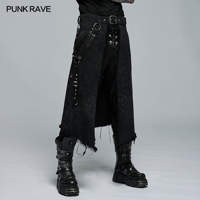 Goth asymmetric stage kilt-pants