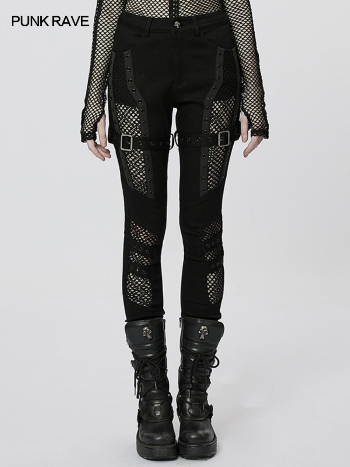 Mesh Cutout Skinny Pants Women