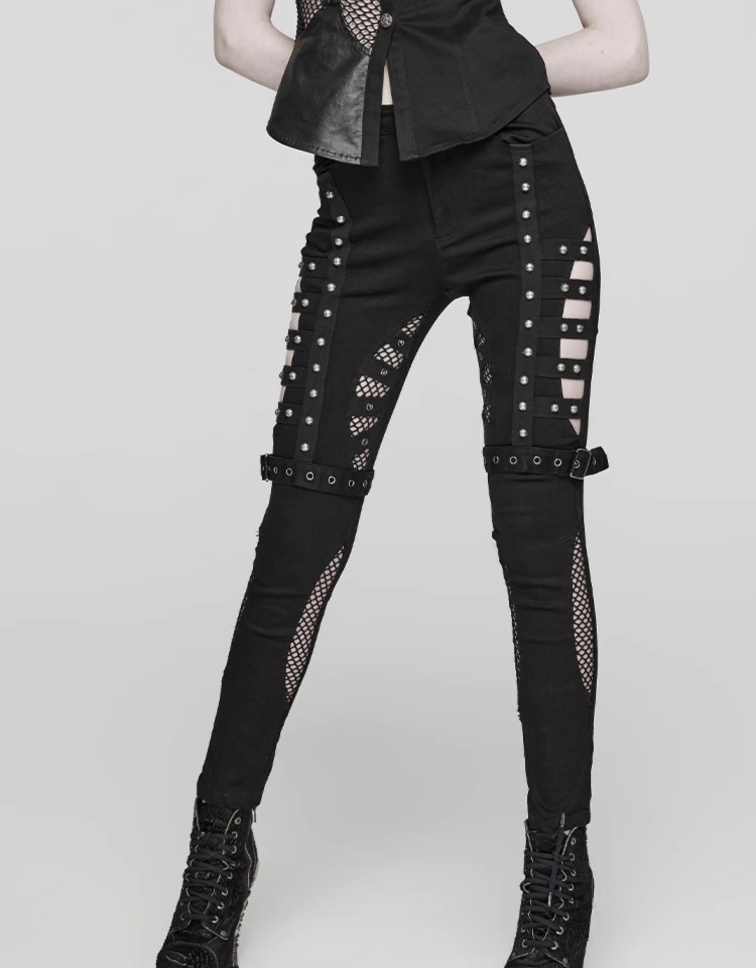 Punk High-Waist Cutout Skinny Jeans