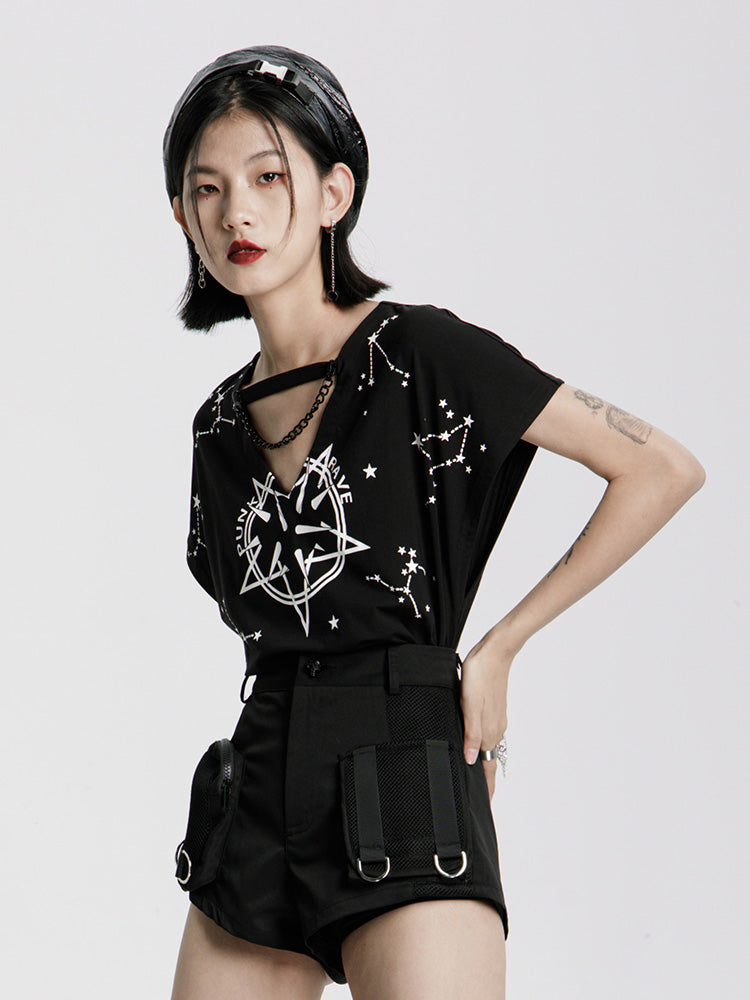 Black Punk V-Neck Loose Tee