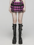 Punk plaid lace mini skirt