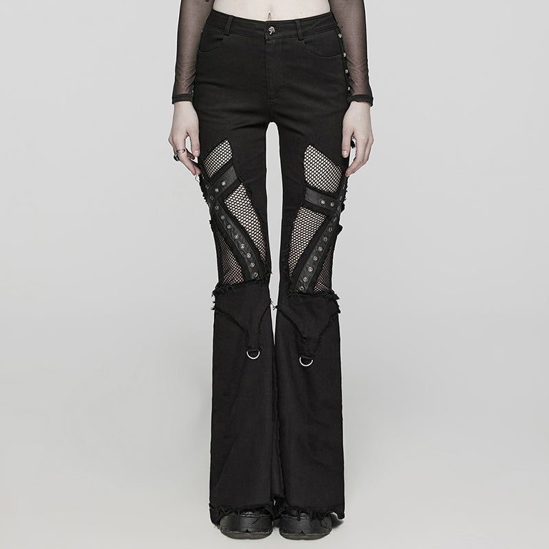 Punk Mesh Patchwork Flared Jeans