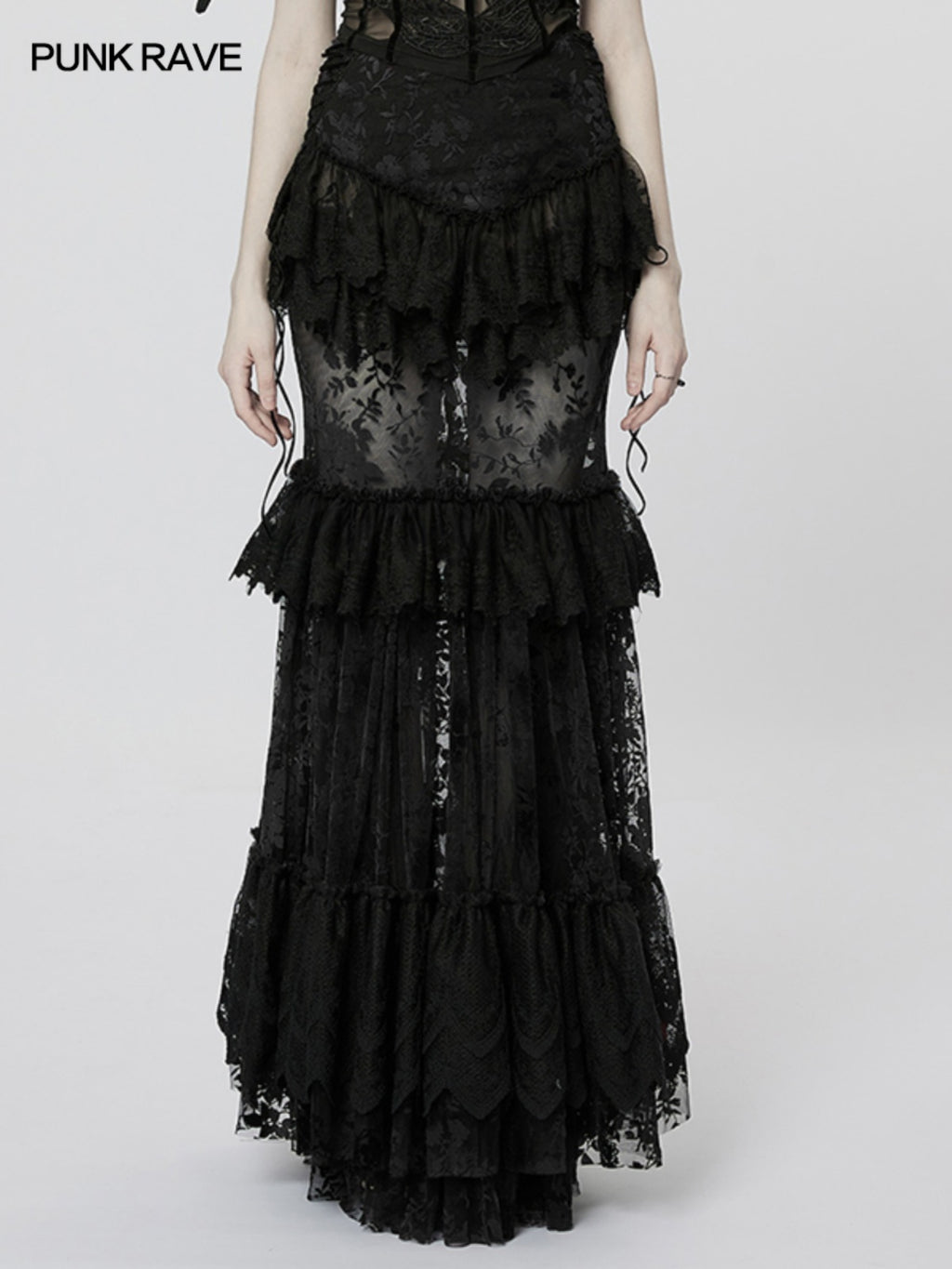 Punk Mesh Lace Midi Skirt