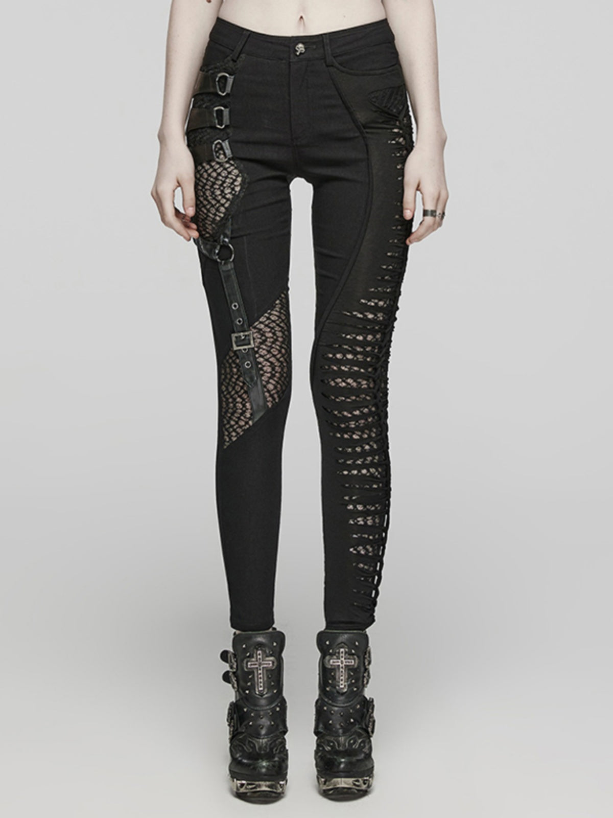 Mesh Punk Ripped Skinny Leggings
