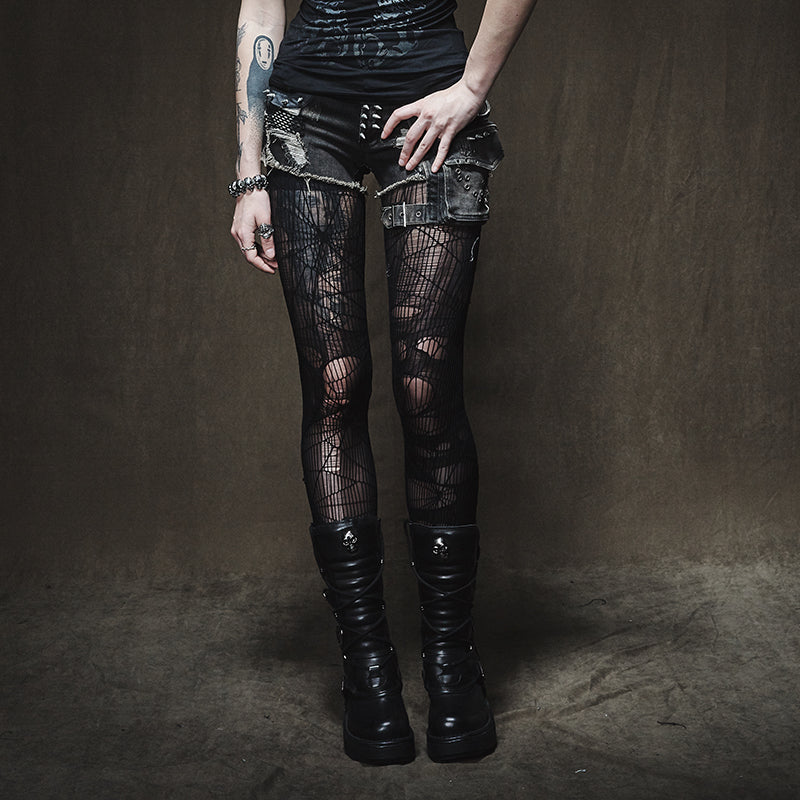 Punk Patchwork Skinny Denim Shorts