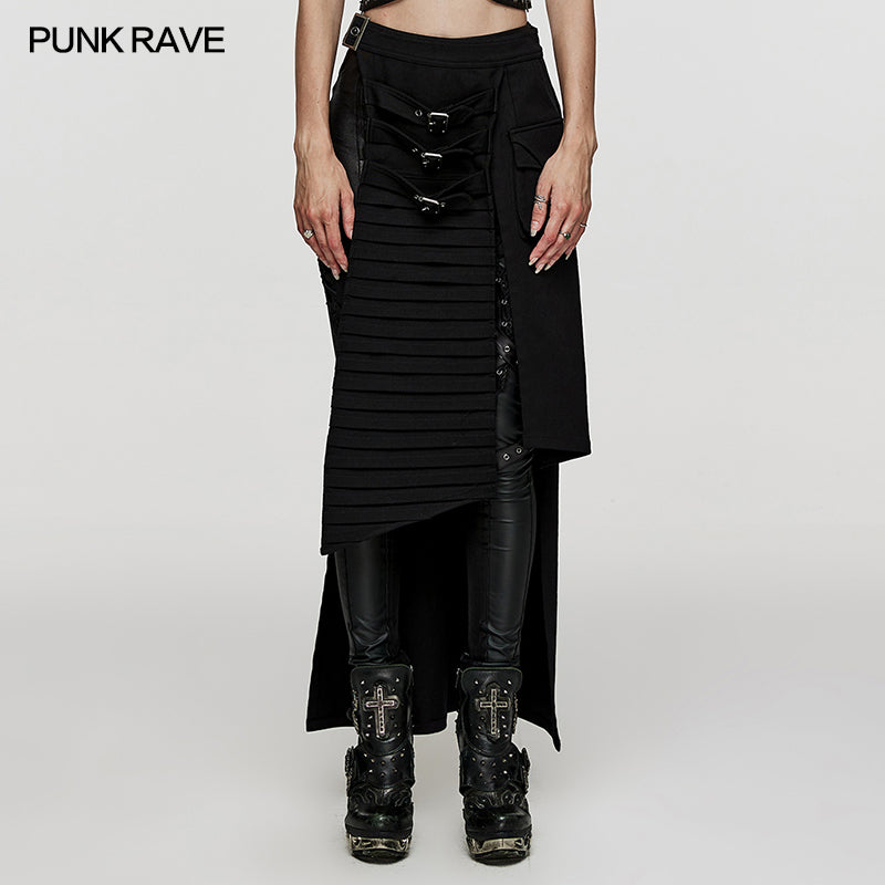 Punk denim asymmetric maxi skirt