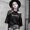 Cutout Mesh Shoulder Black Tee