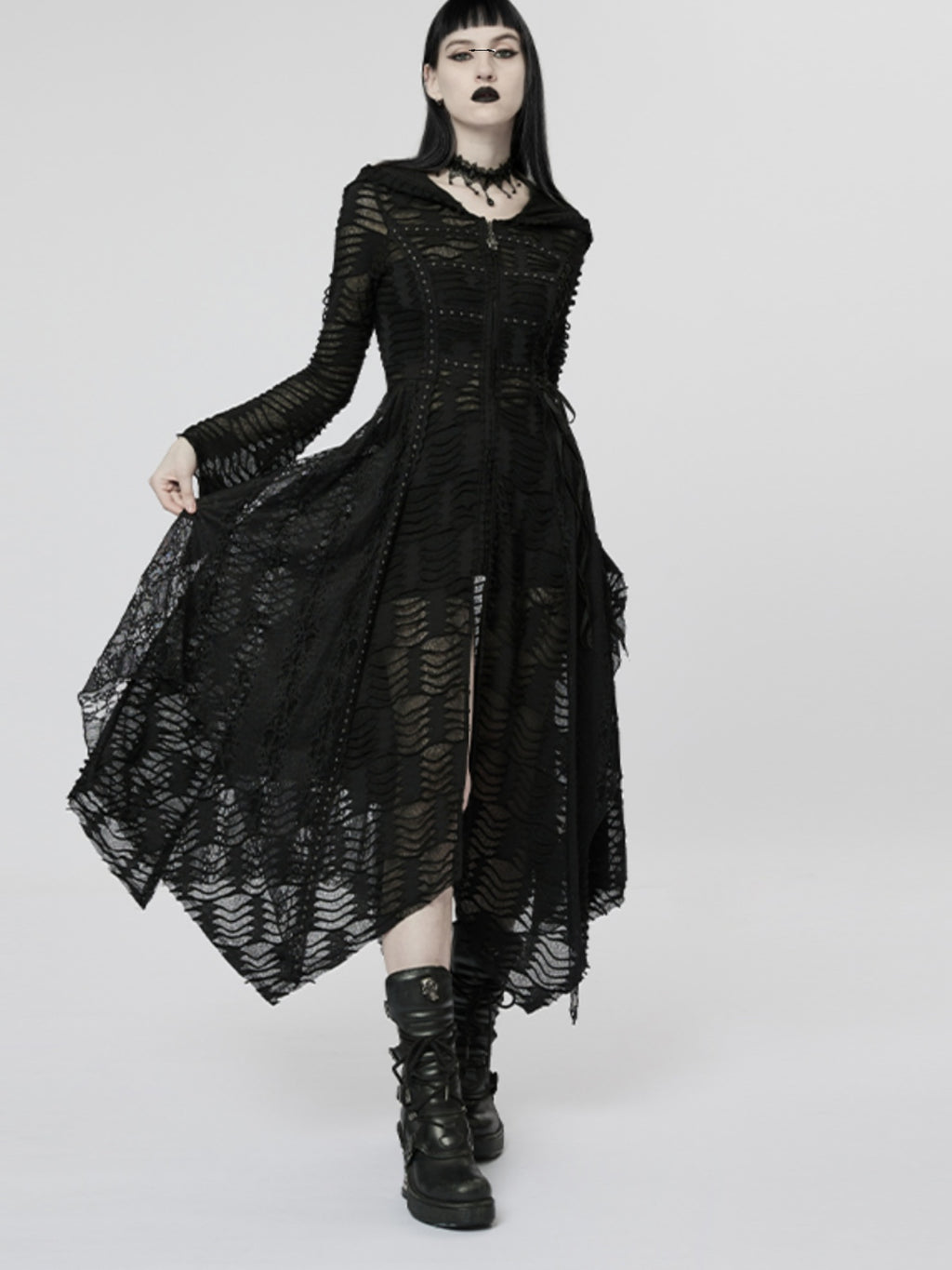 Vintage Lace Patchwork Hooded Maxi Dress
